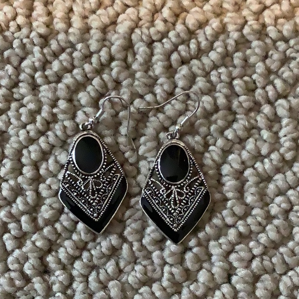 Black and Silver Drop Earrings